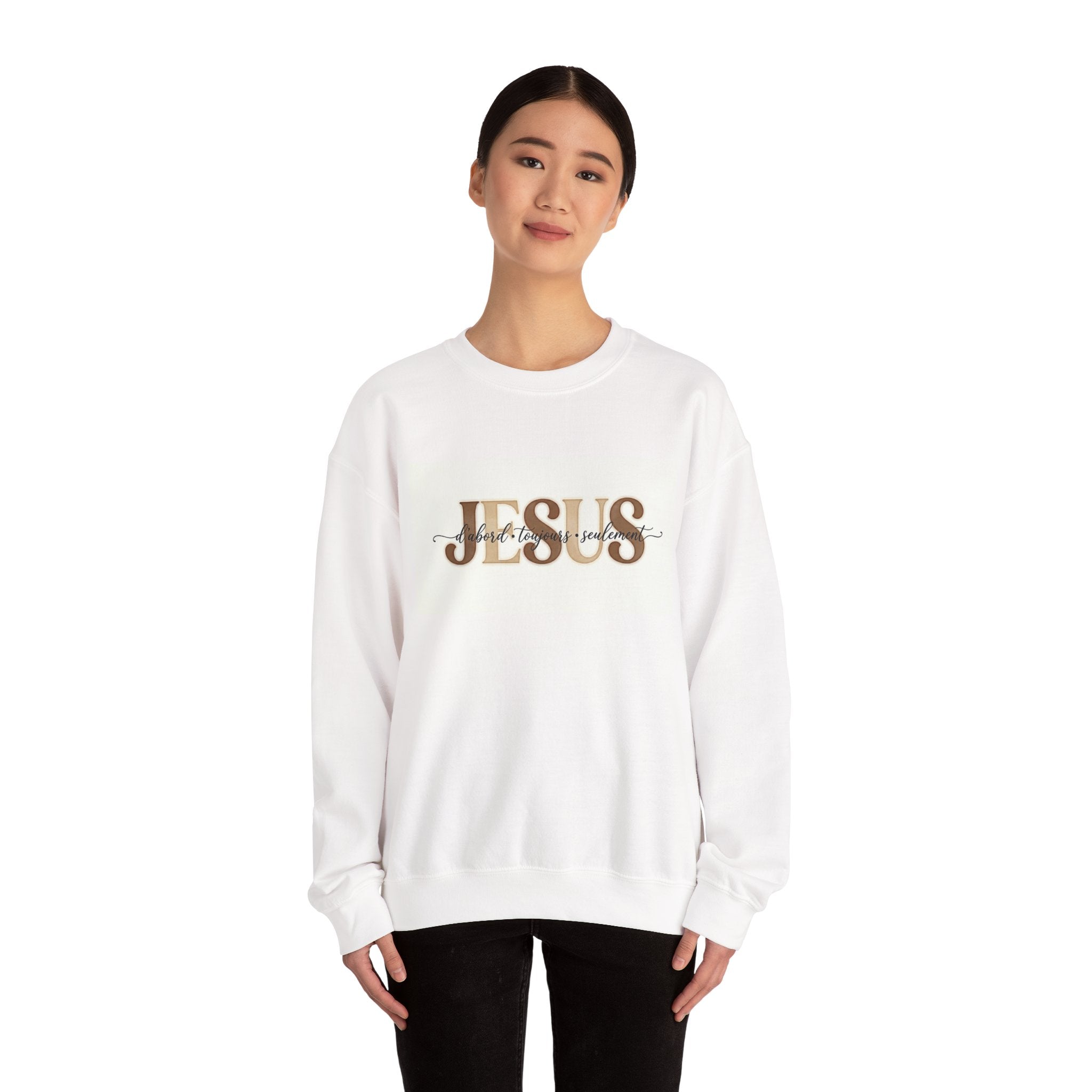 Jesus Script Crewneck Sweatshirt — Feminine Gold Faith Pullover